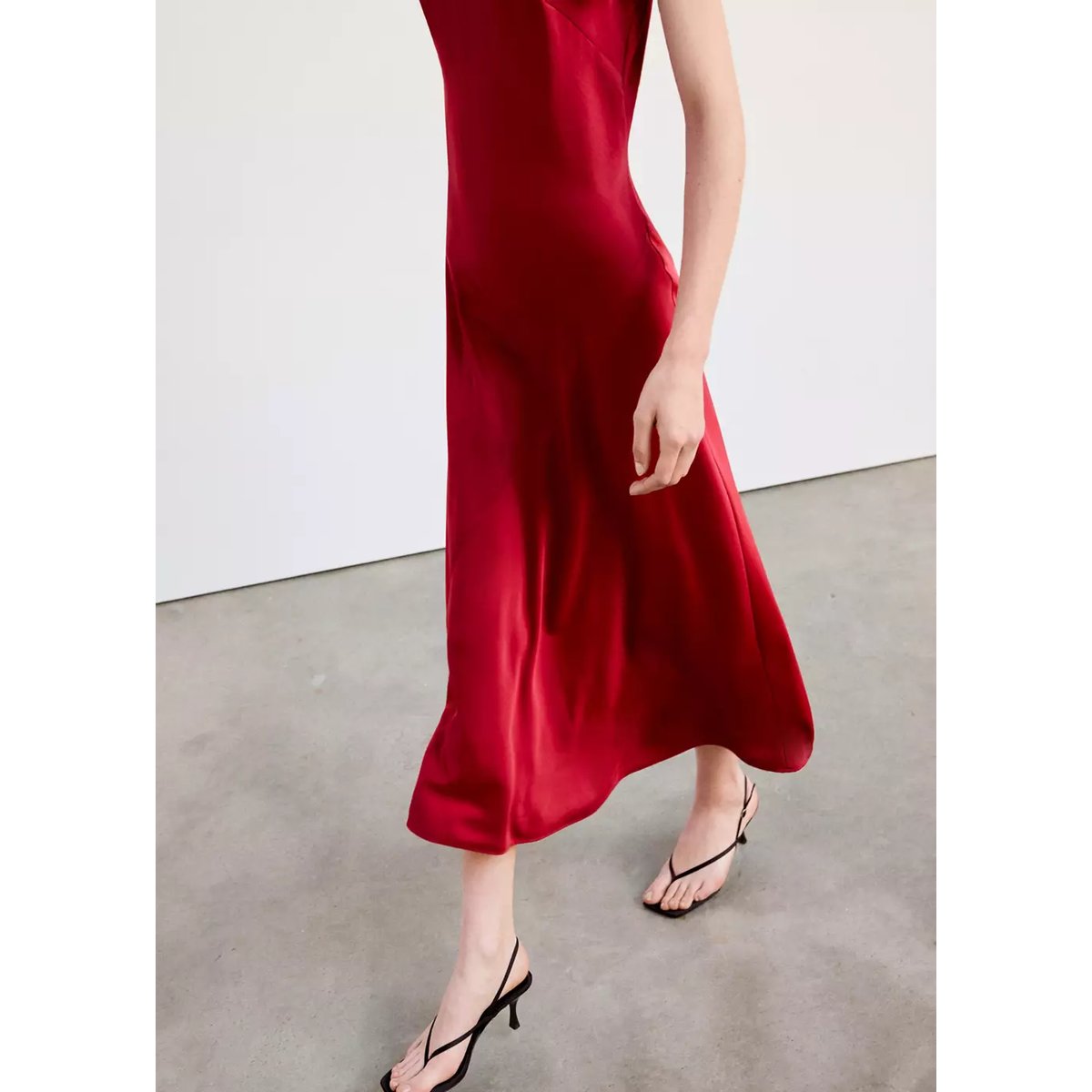 Robe midi col rond rouge, MANGO