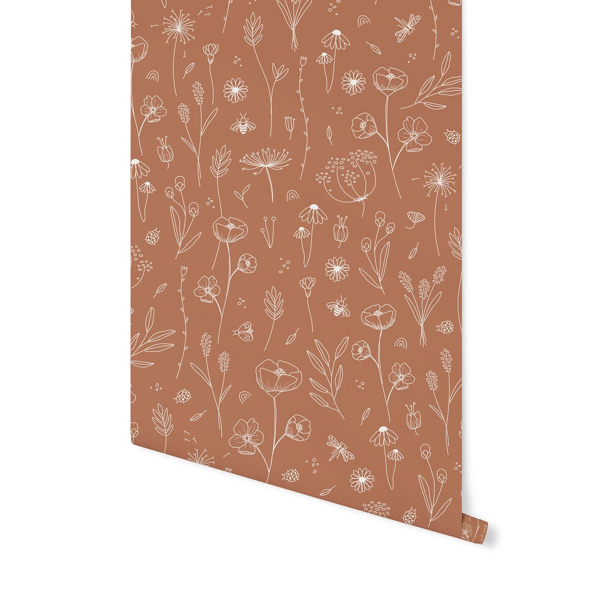 Papier peint pour enfant Farandole fleurie rouille, LITTLE DUTCH