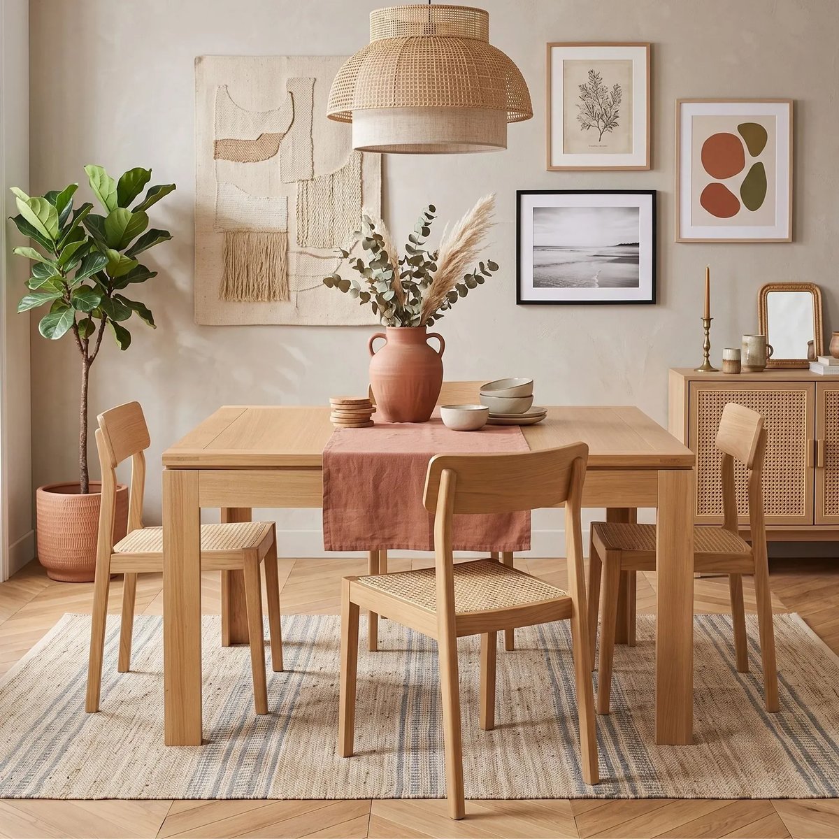 Table carrée extensible bois chêne clair massif L140/200 - BOSTON bois clair, HELLIN, DEPUIS 1862