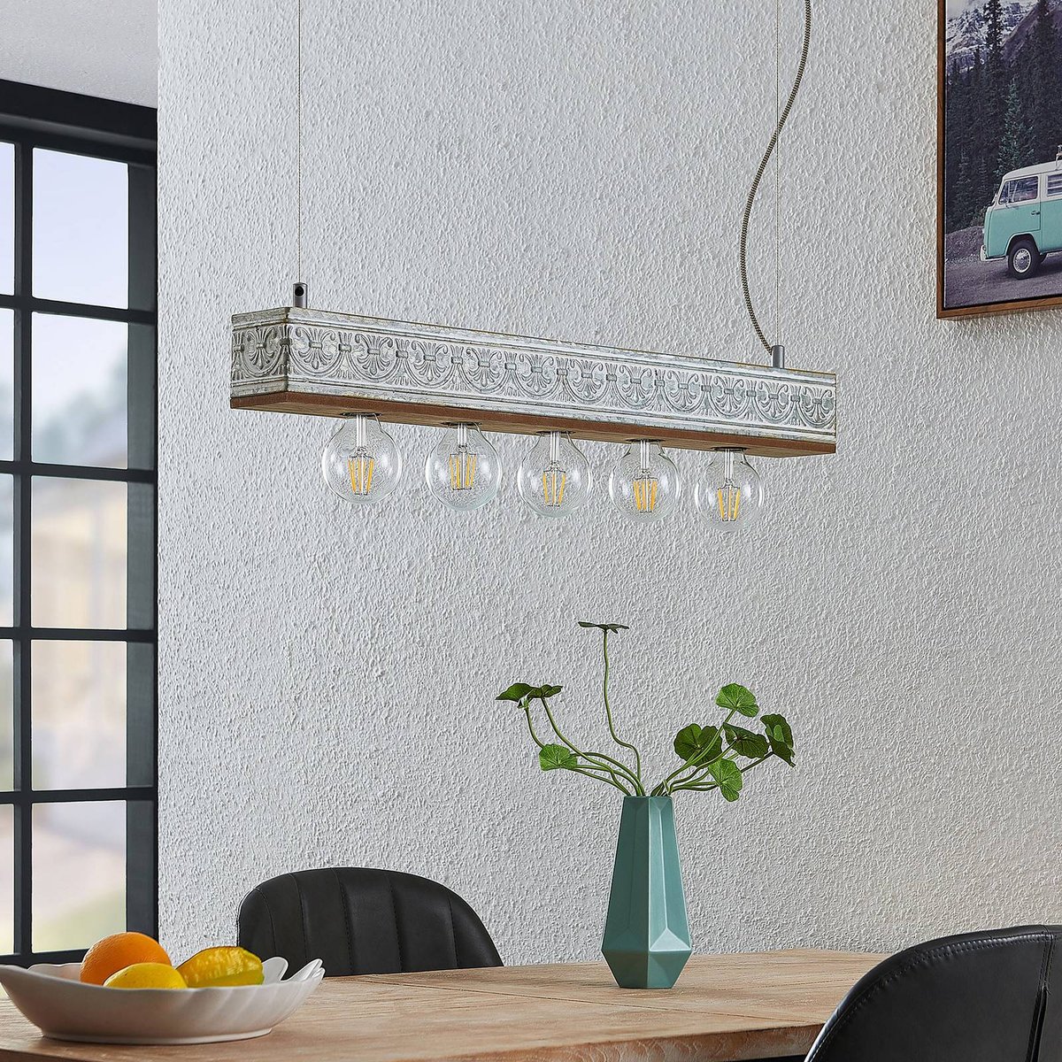 Suspension en bois vintage, Mella bois clair, blanc ancien galvanisé, LINDBY