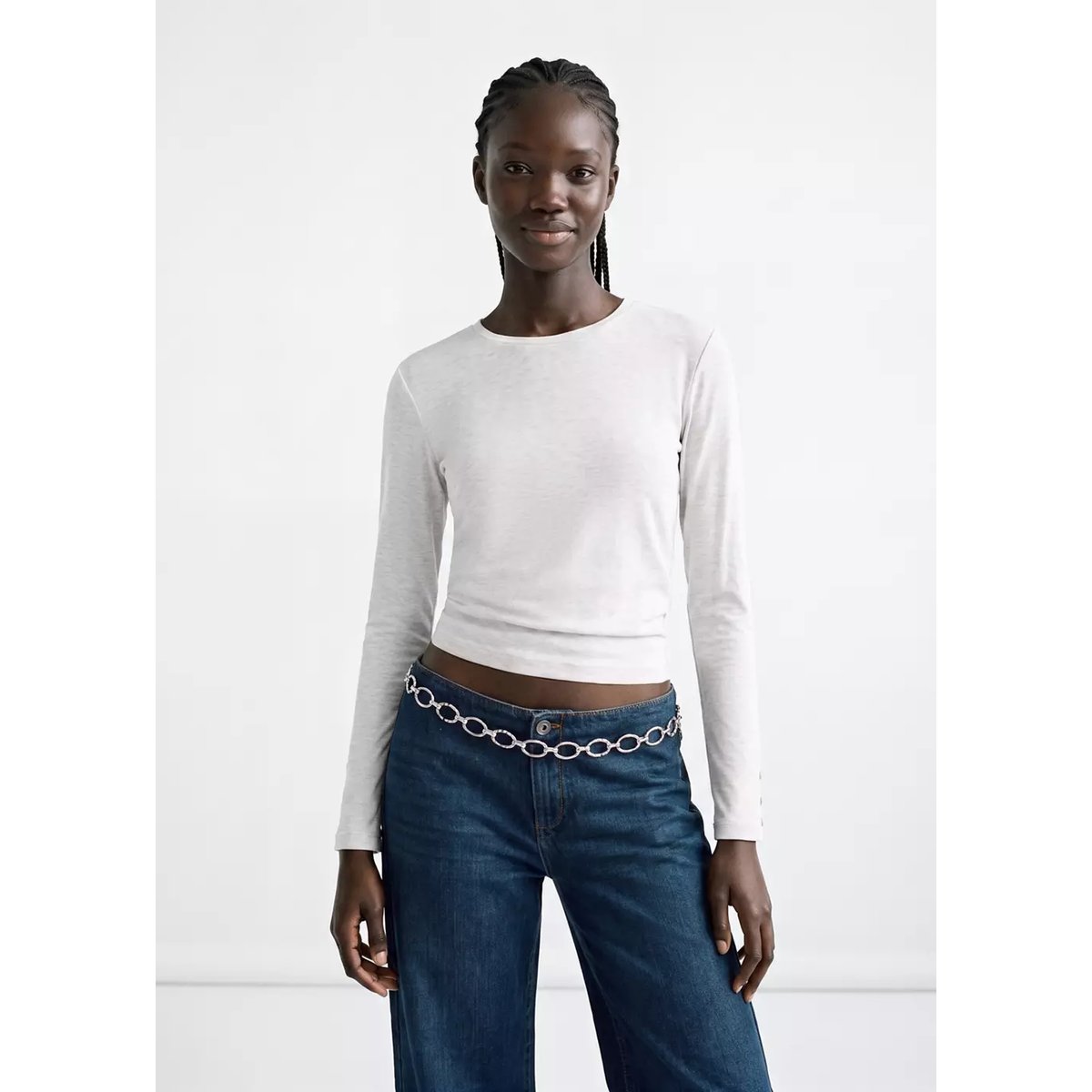 T-shirt à manches longues avec boutons décoratifs gris chiné clair, MANGO TEEN