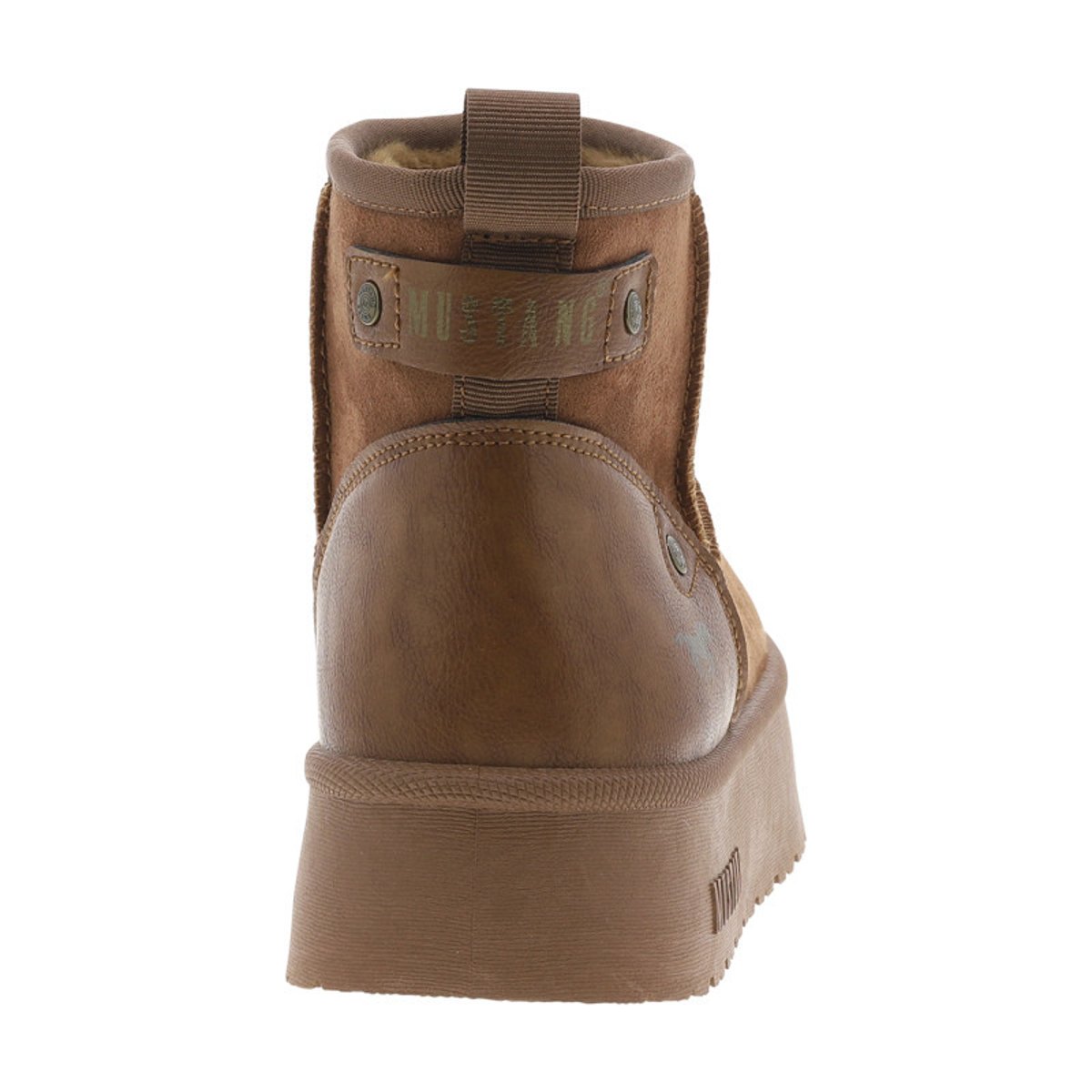 Boots noires à talon plateau et à slip-on avec l'intérieur en fausse marron, MUSTANG