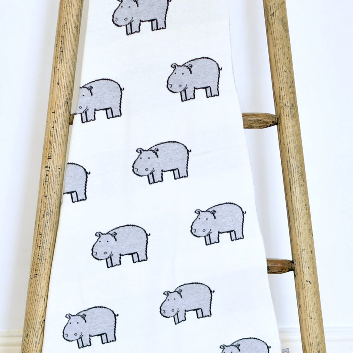 Couverture plaid en coton bio TRICOT écru, hippo, SEVIRA KIDS