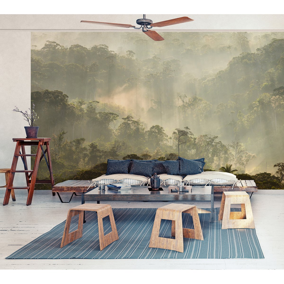 Papier peint panoramique MISTY FOREST multicolore, LE PAPIERS DE NINON