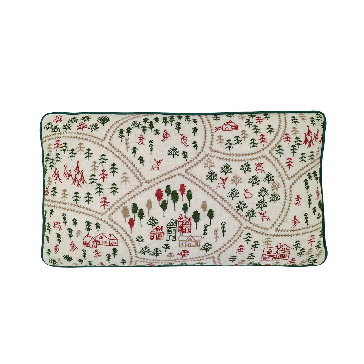 Christmas Ski Village Embroidered Cushion natural, CATHERINE LANSFIELD