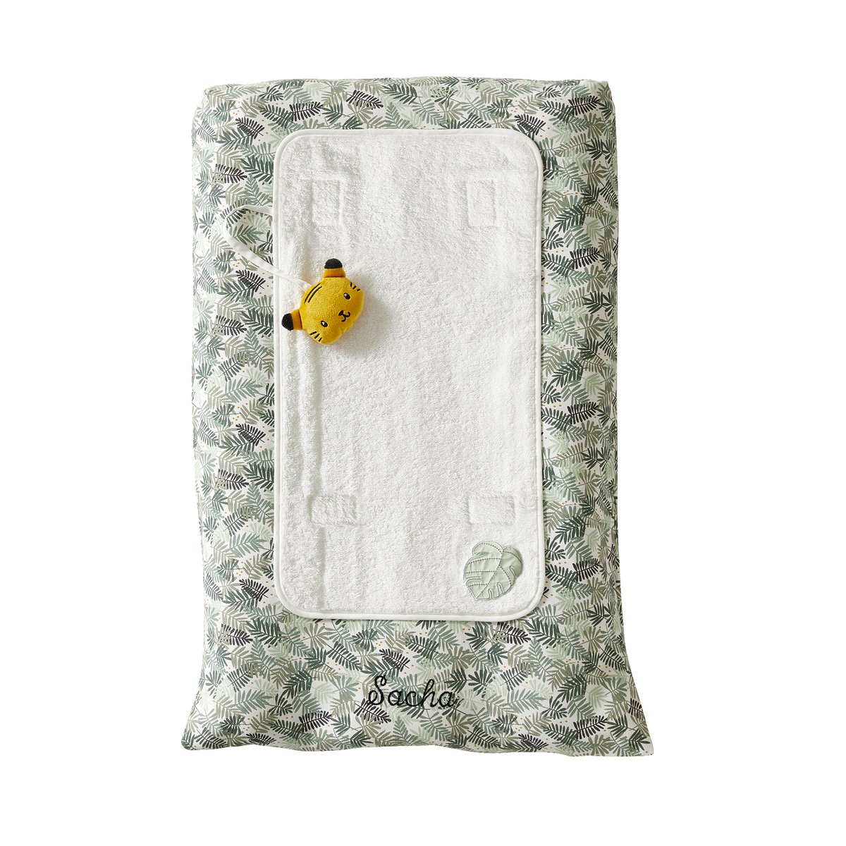 Housse de matelas à langer HANOÏ écru / vert feuille, VERTBAUDET