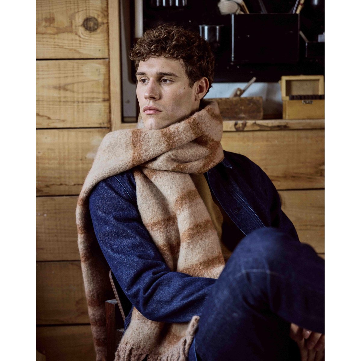 Écharpes et gants en polyester BIG SCARF camel, FAGUO