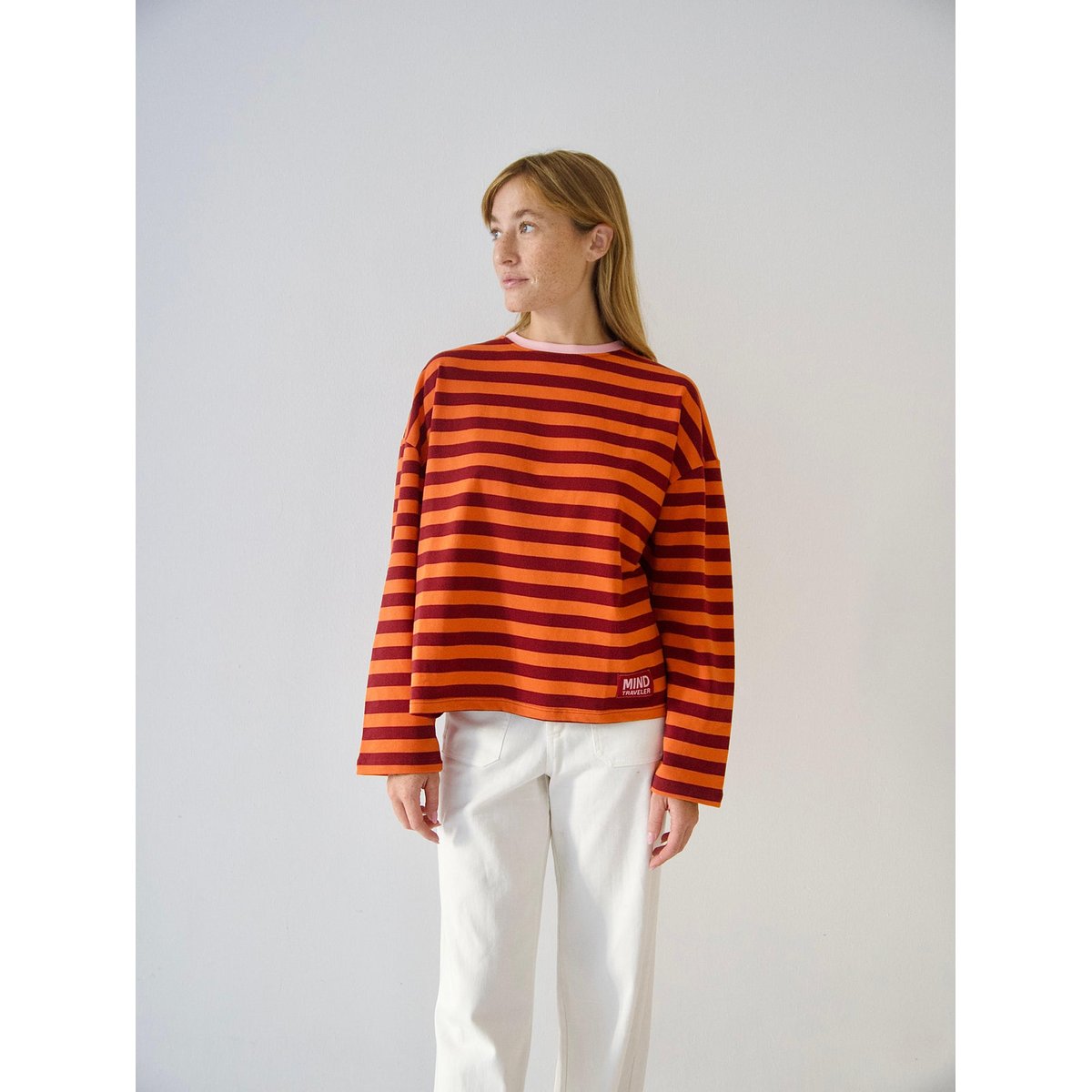 T-shirt rayé manches longues NÚRIA orange / bordeaux, MINDTRAVELER