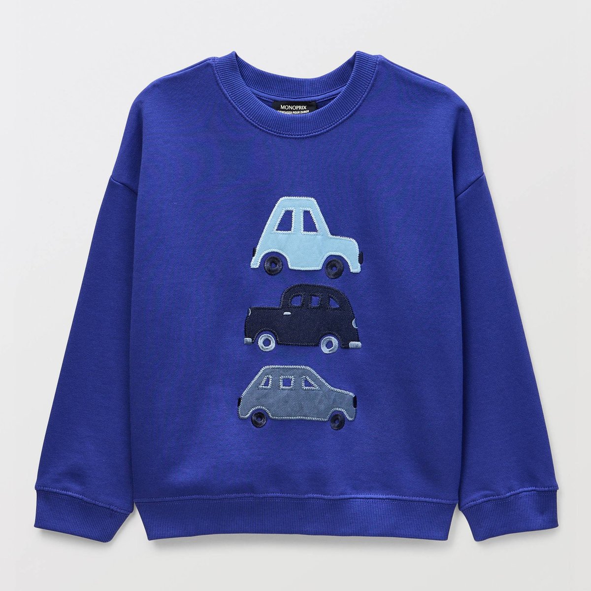 Sweat imprimé en coton BIO GOTS bleu roi, MONOPRIX