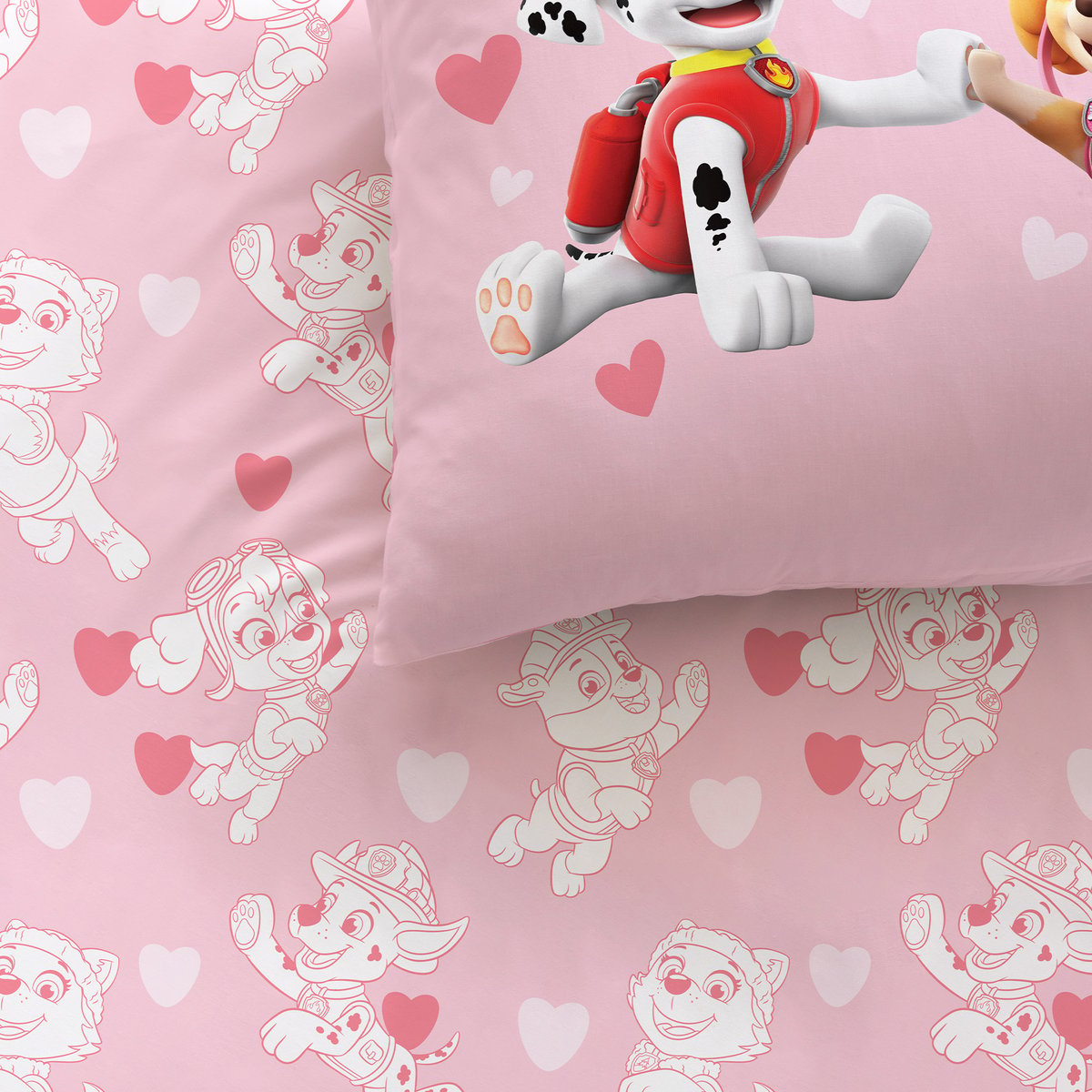 Parure de lit imprimée 100% coton, HEART rose, PAT PATROUILLE