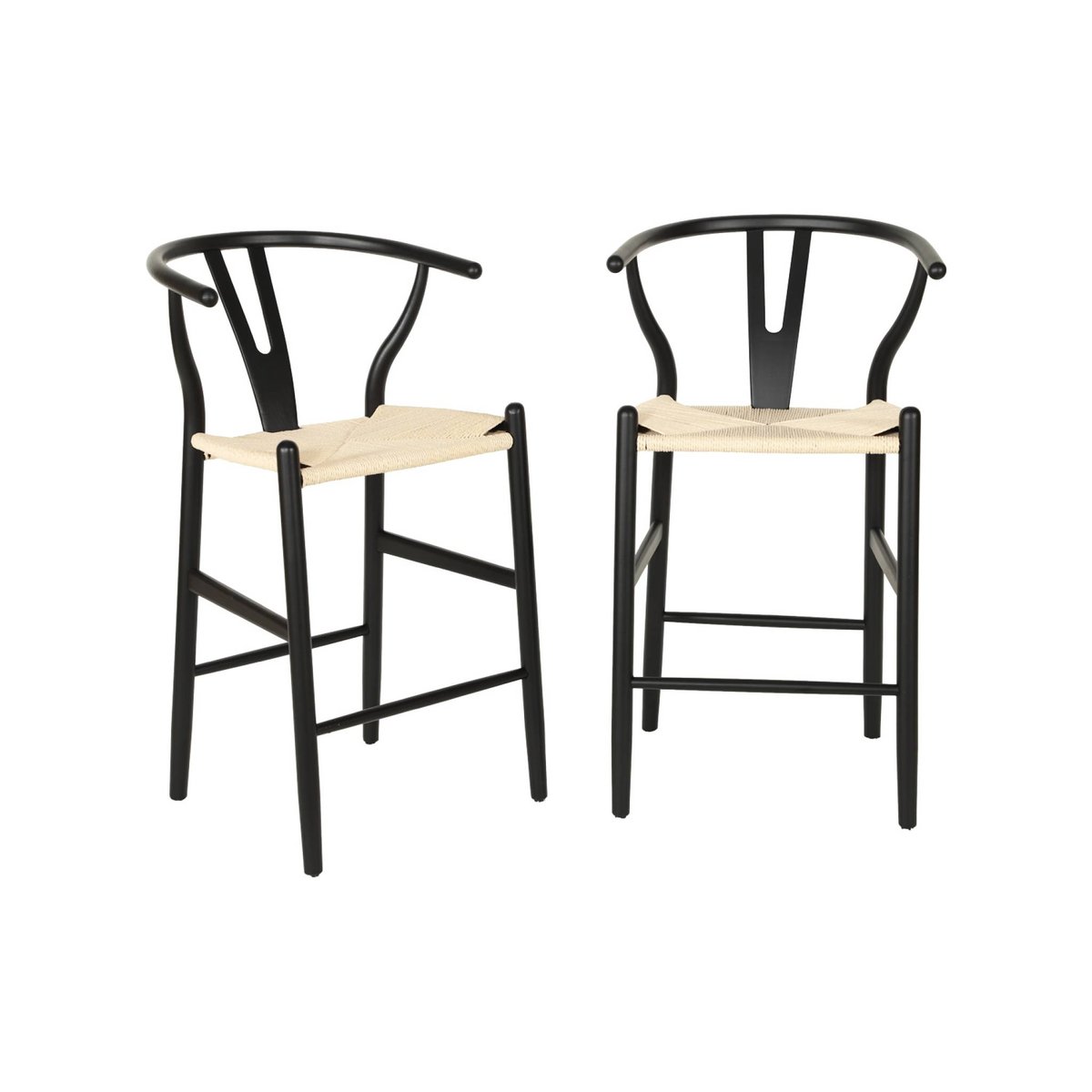 Tabouret de bar vintage bois de hêtre et cordes (lot de 2) CECILE noir, SWEEEK