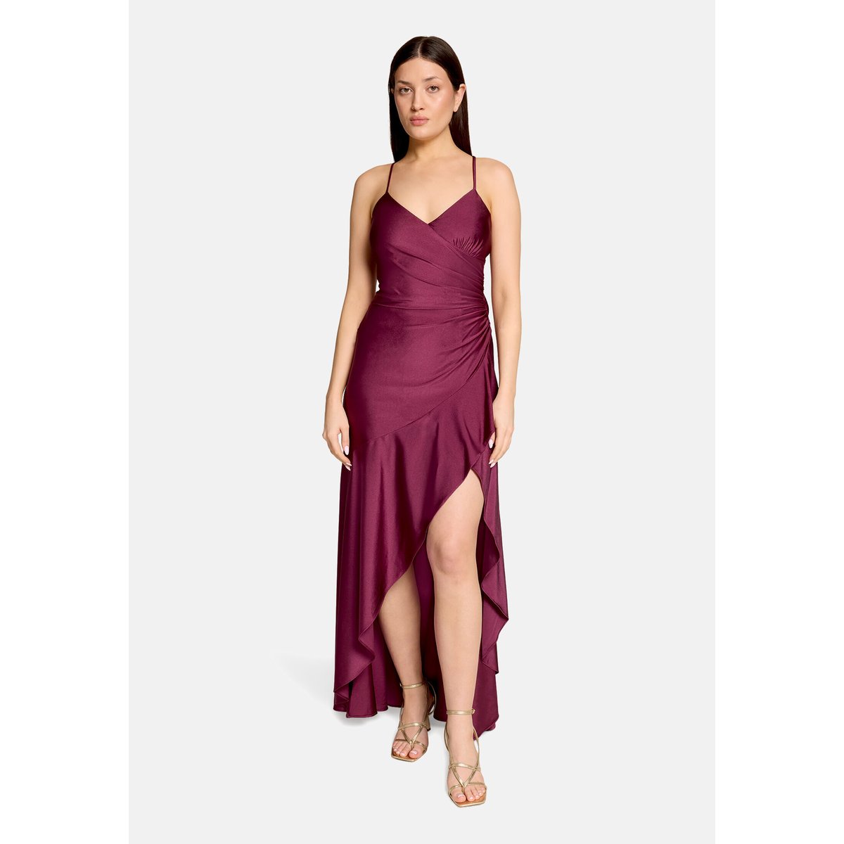 Robe de soirée à volant prune wine, VERA MONT