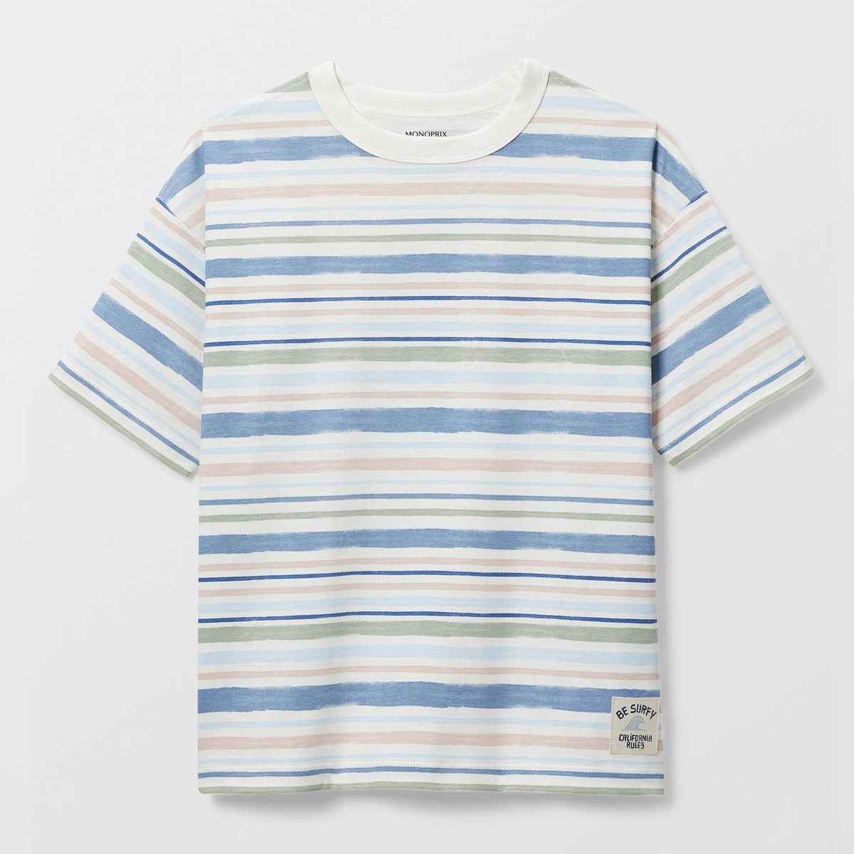 T-shirt manches courtes rayé en coton BIO GOTS naturel, MONOPRIX