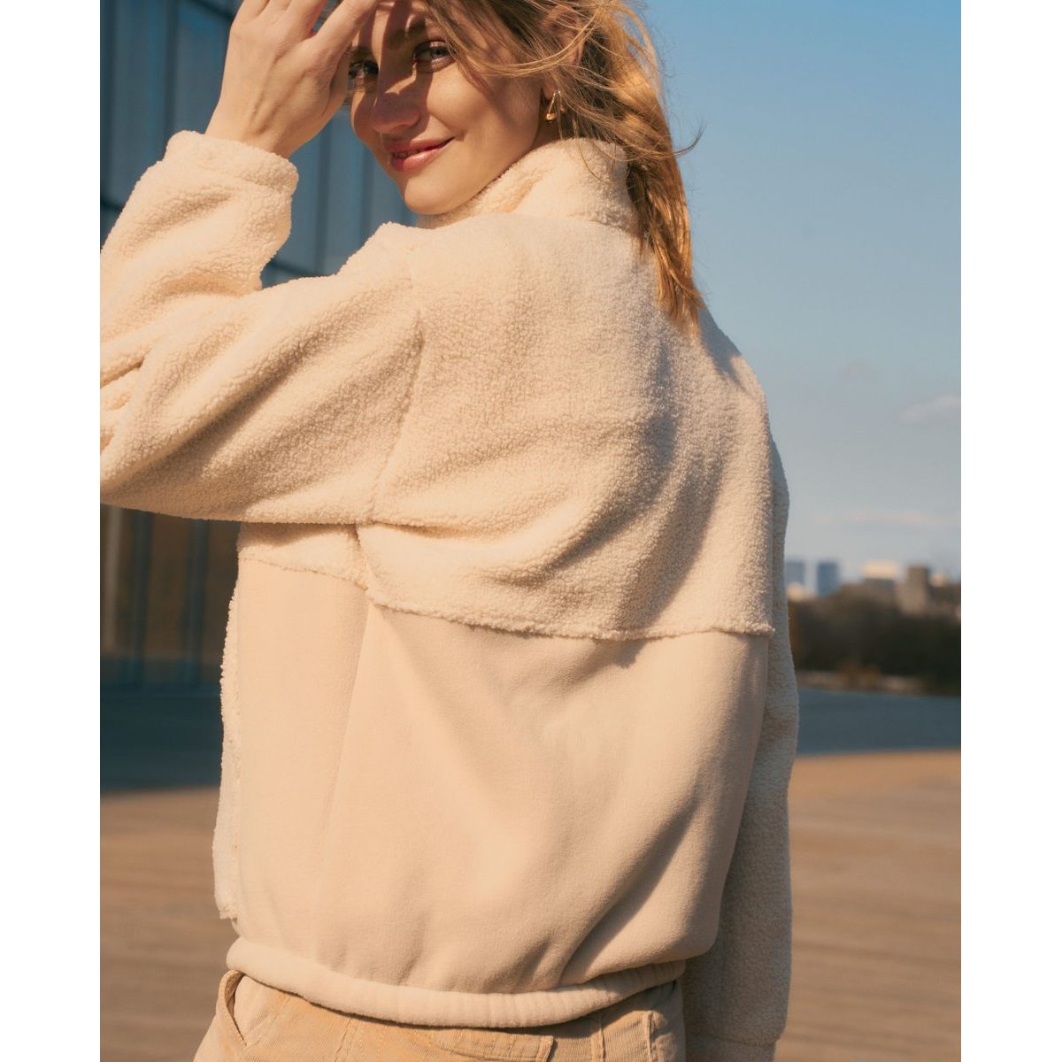 Veste polaire de grossesse et portage Sasha beige, CACHE COEUR