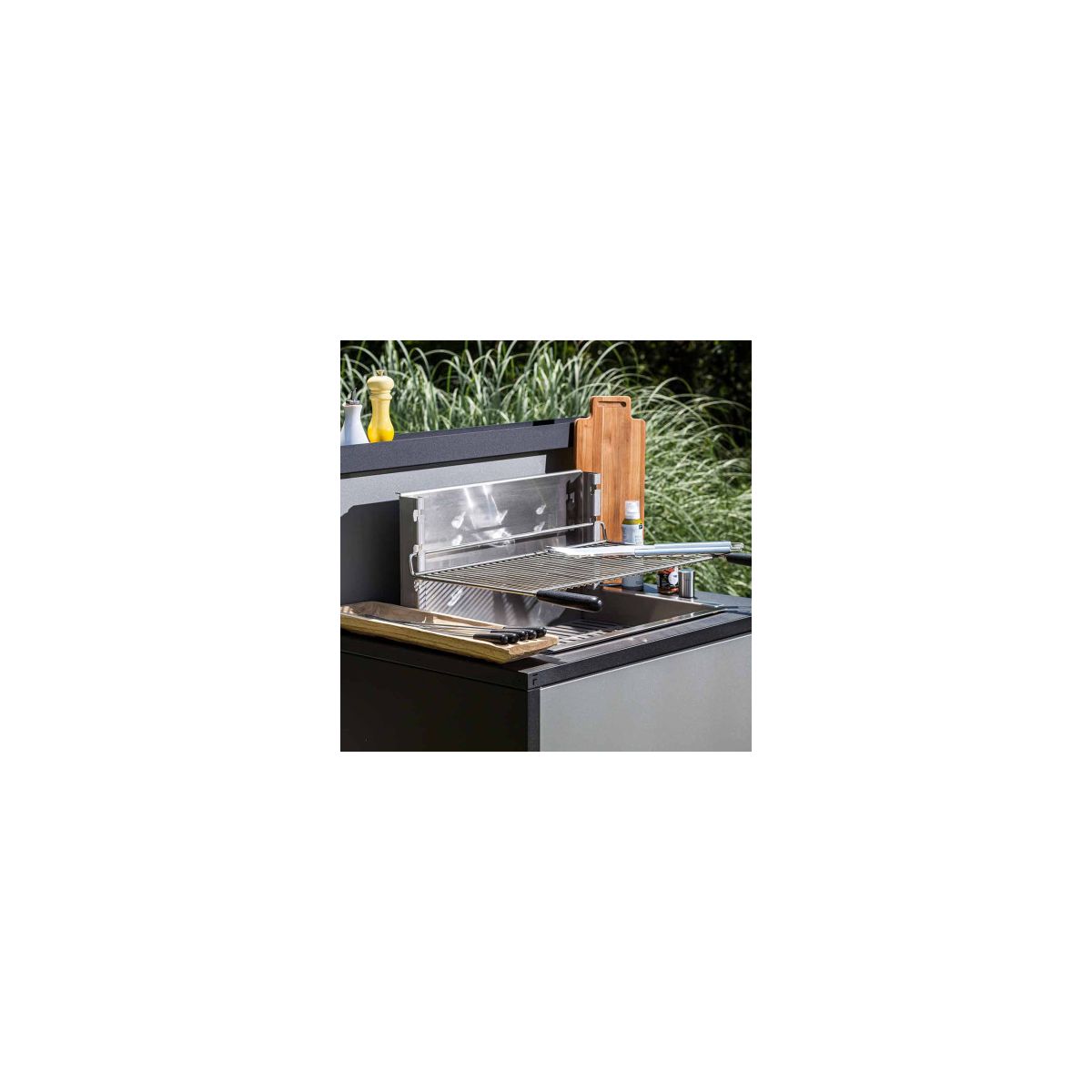 Barbecue charbon 961.66 inox encastrable 57 cm argent, FORGE ADOUR