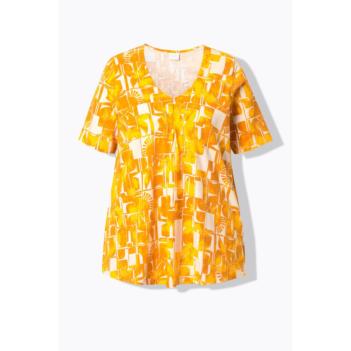 T-shirt en coton bio. Décolleté jaune miel, ULLA POPKEN