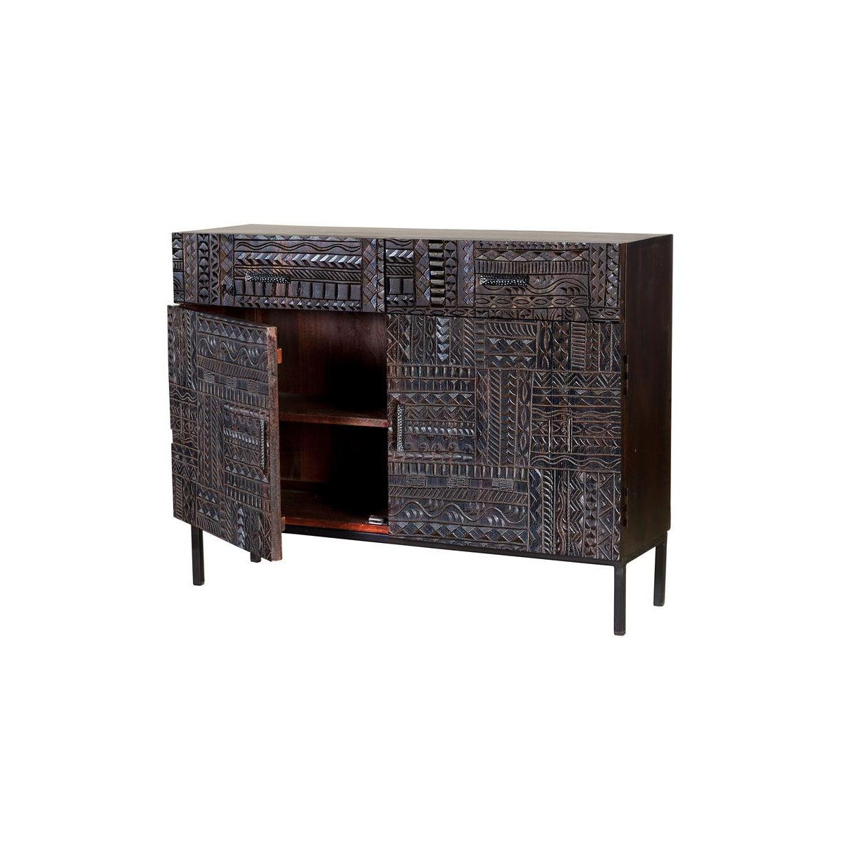 Buffet 2 tiroirs - UDÉLIE marron, DECORATION D’AUTREFOIS