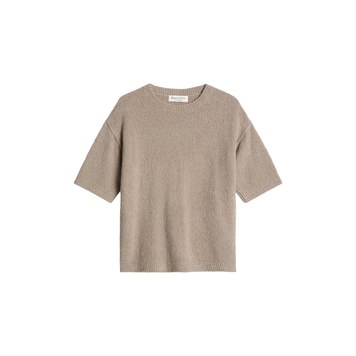 Pull à manches courtes loose en fil bouclé beige, MARC O'POLO