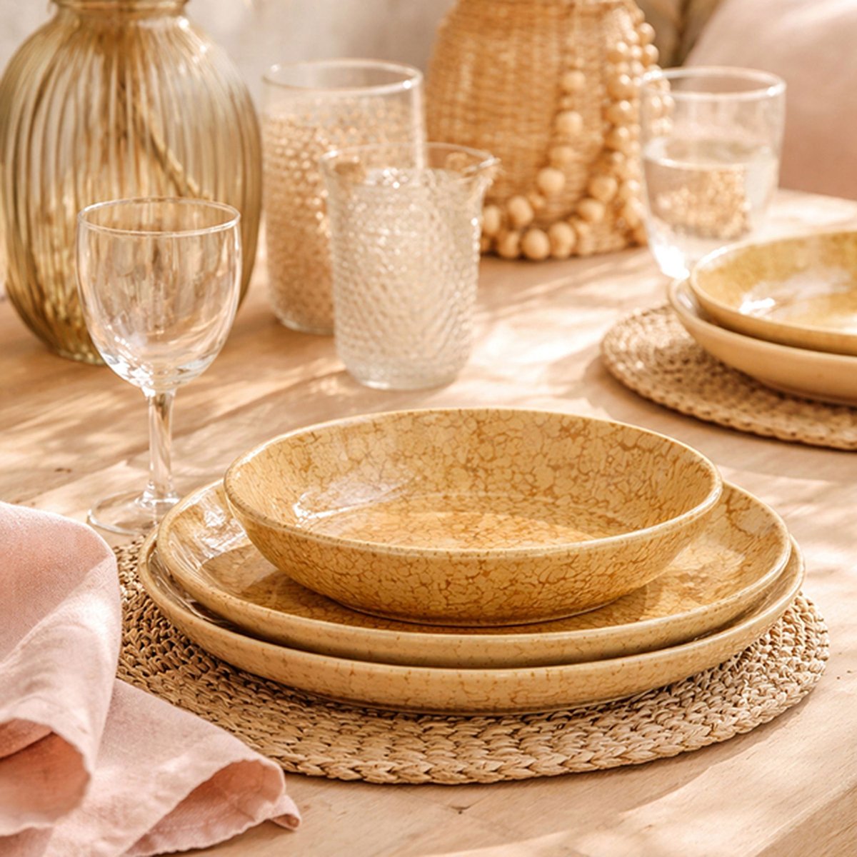 Lot de 6 assiettes à dessert 20cm en grès, NATURA jaune, NOVASTYL