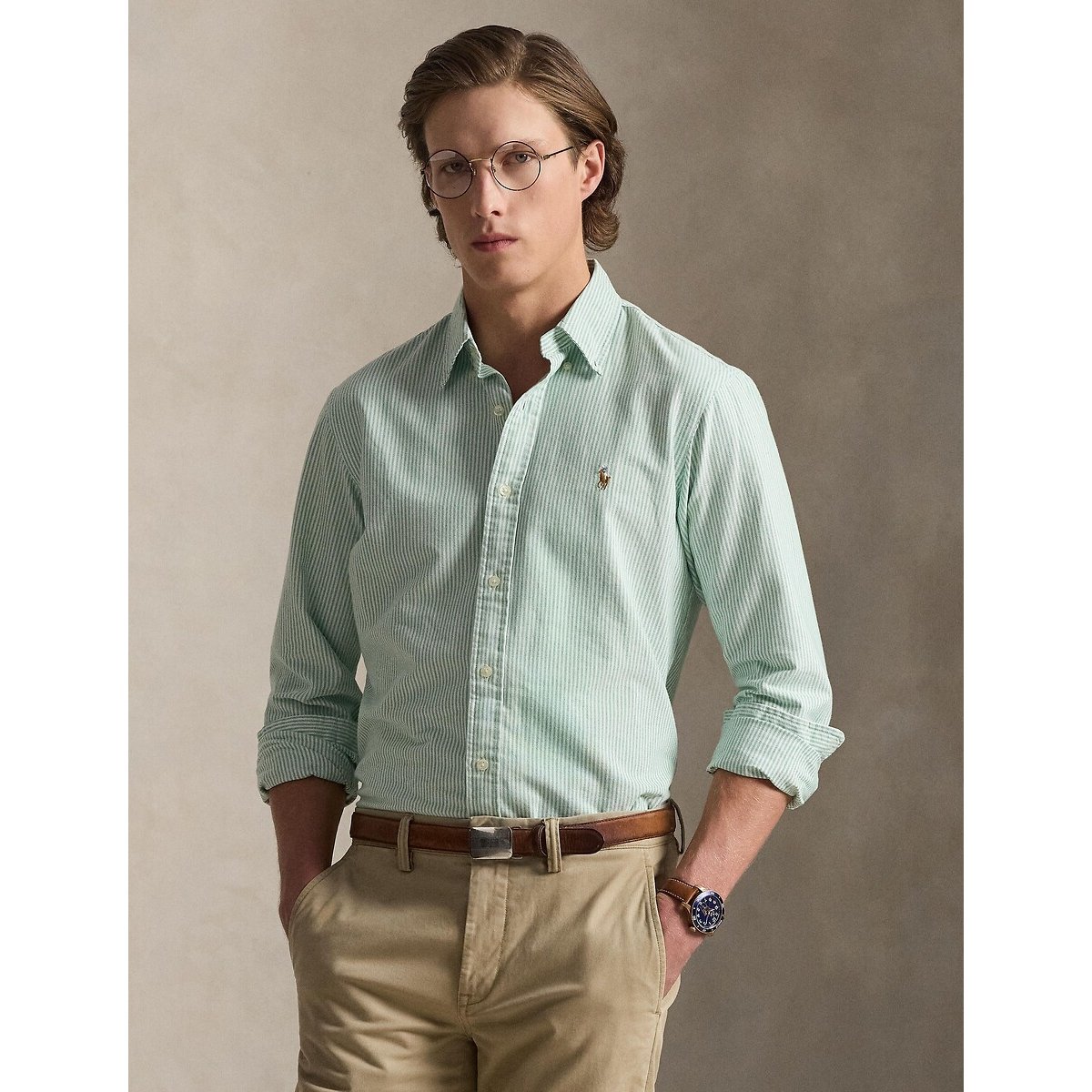 Chemise Oxford ajustée rayé vert, POLO RALPH LAUREN