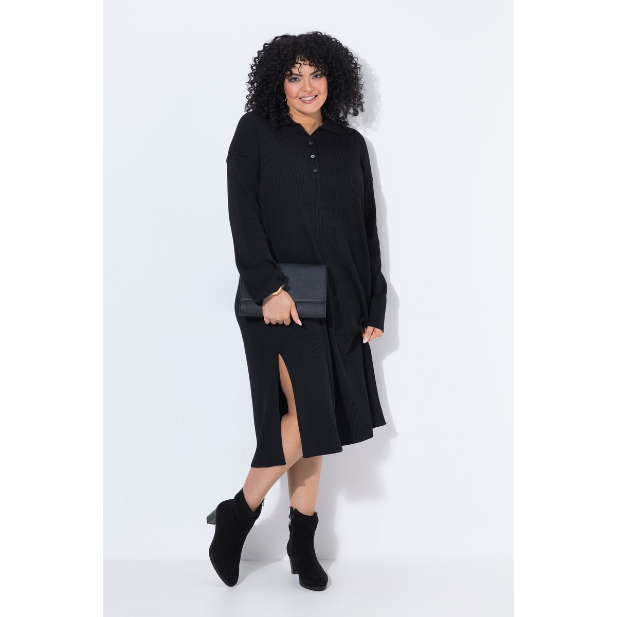 Robe longue en jersey côtelé, coupe oversize noir, ULLA POPKEN