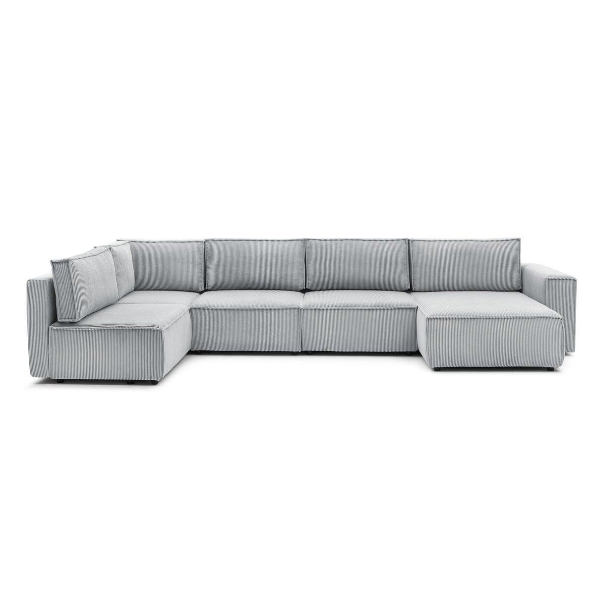 Canapé modulable 6 places en velours côtelé, NIHAD gris clair, BOBOCHIC