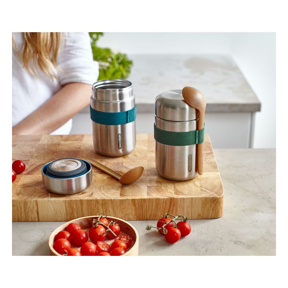 Food flask stainless steel new olive 400 ml couleur unique, BLACK + BLUM
