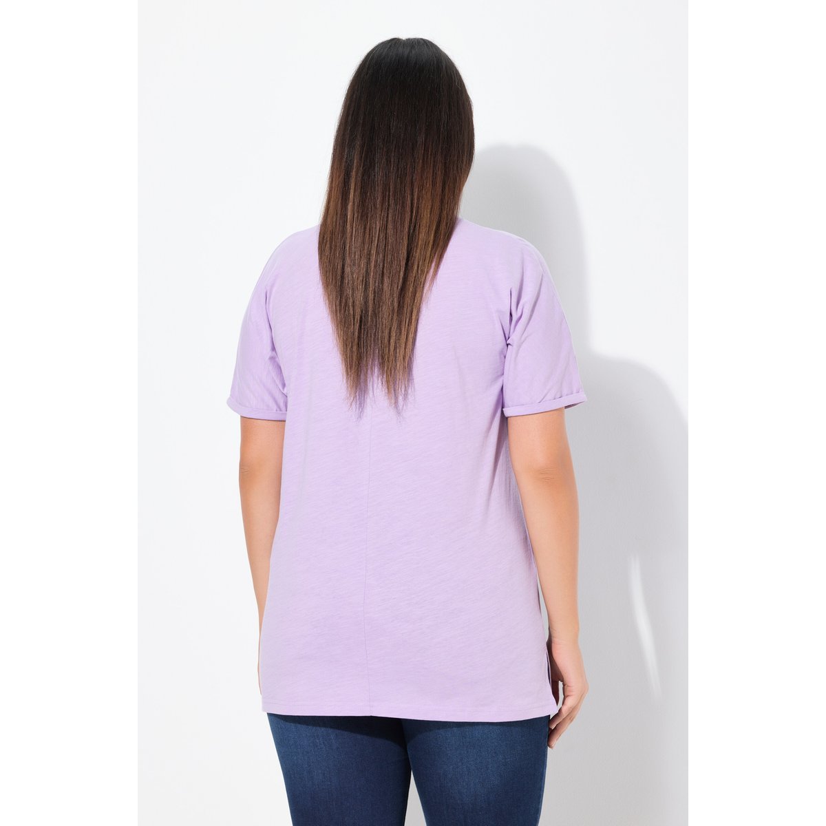 T-shirt oversize. Col V et manches courtes. lavande, ULLA POPKEN