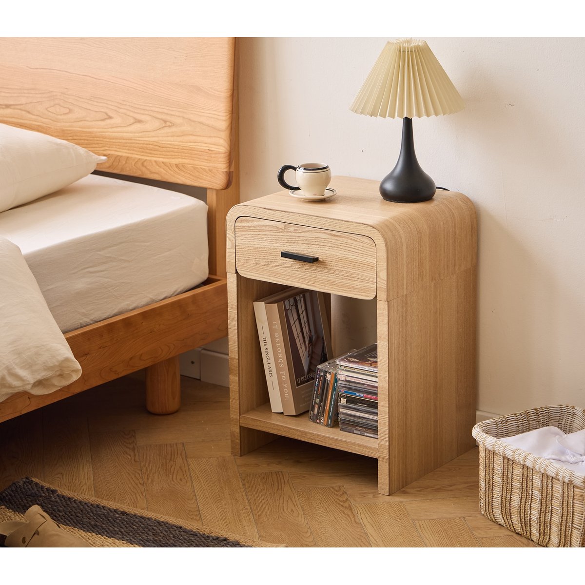 Table de chevet 1 tiroir, bois, SKIVE bois naturel, NORDLYS