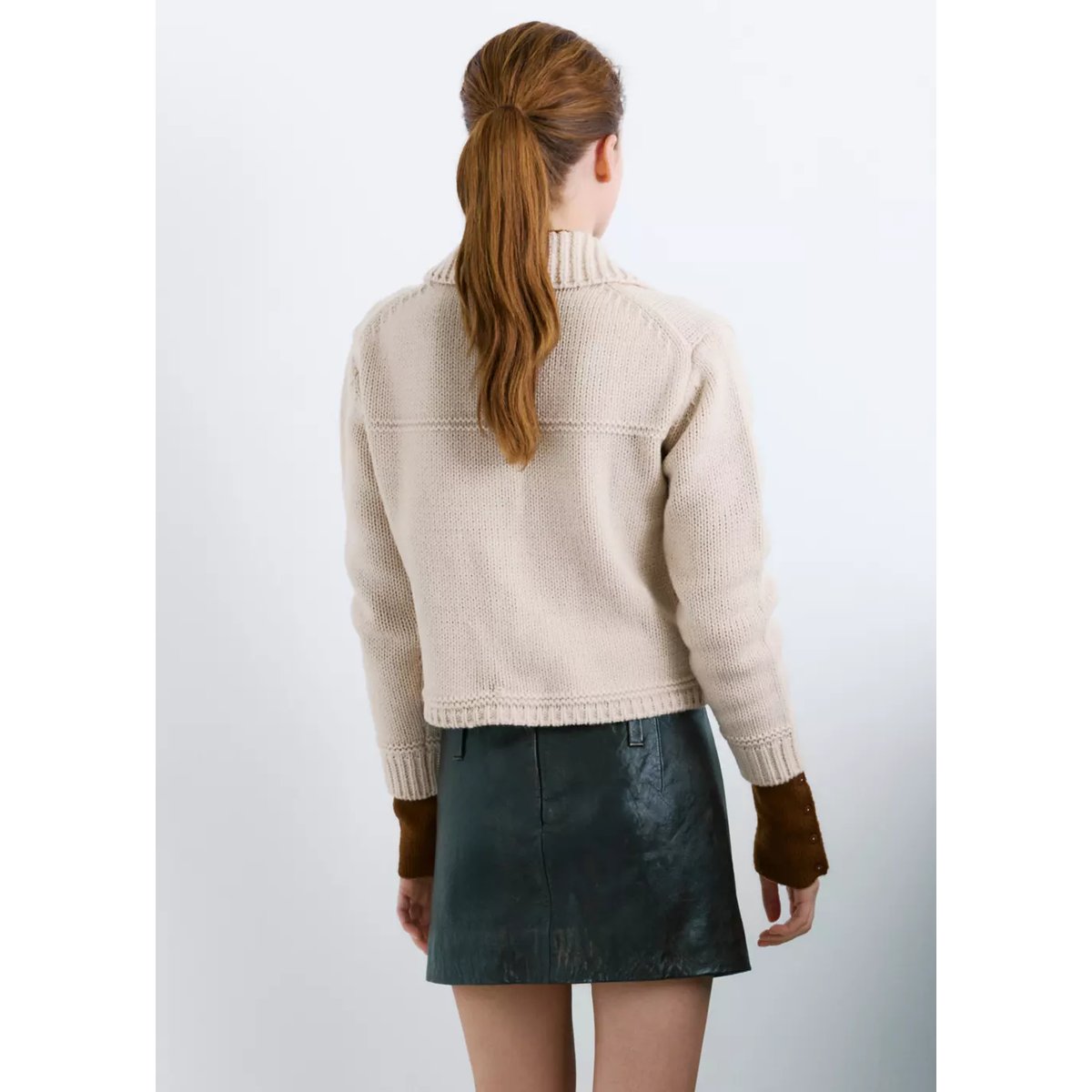 Veste en maille col classique sable, MANGO