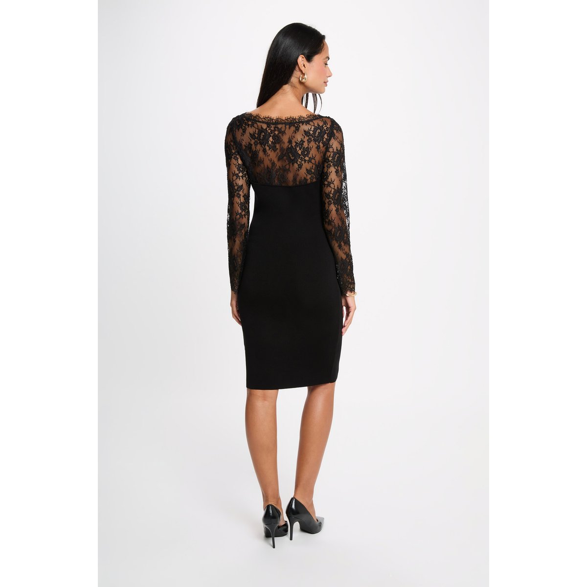 Robe dentelle manches longues noir, MORGAN