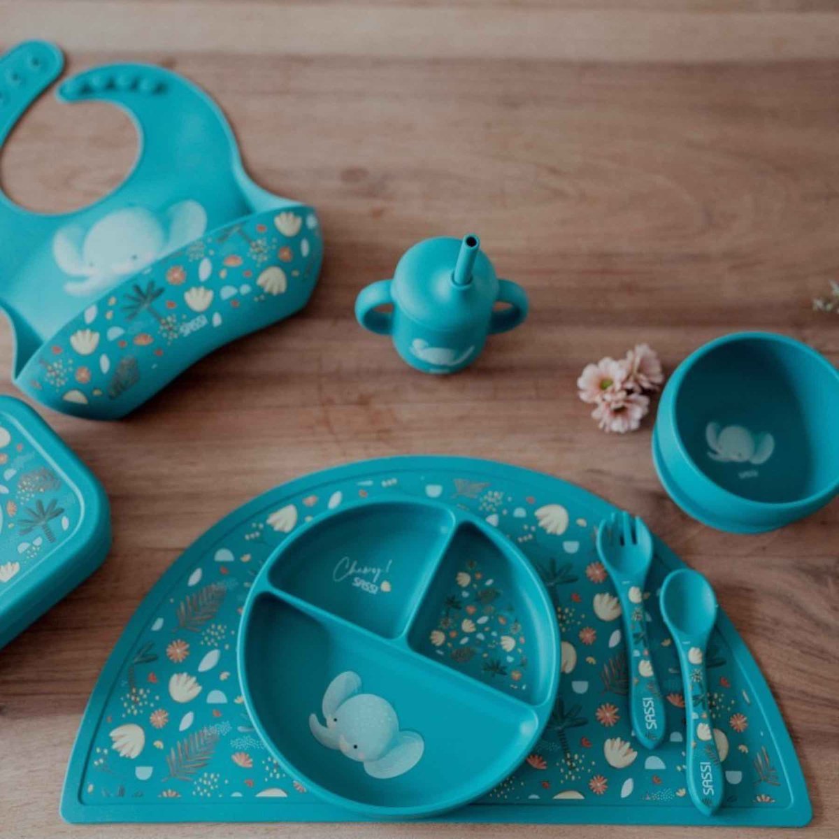 Assiette compartimentée en silicone avec ventouse ANIMAUX ANIMAUX bleu, SASSI JUNIOR