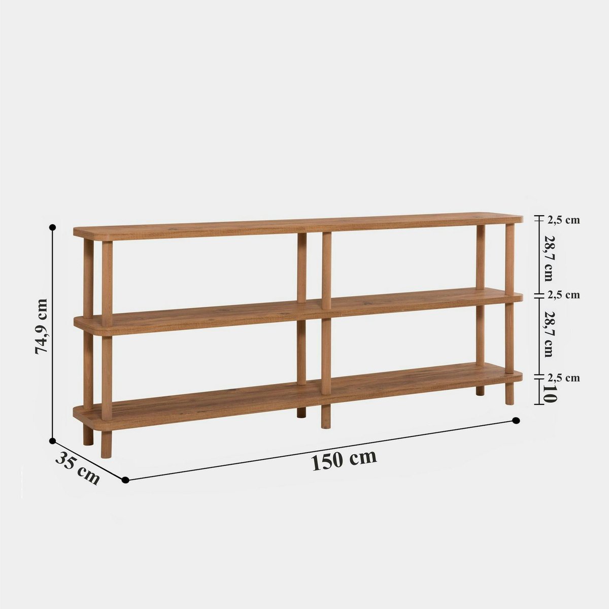 Étagère console effet bois clair 150 cm - 3 niveaux MARFA bois naturel, PIER IMPORT