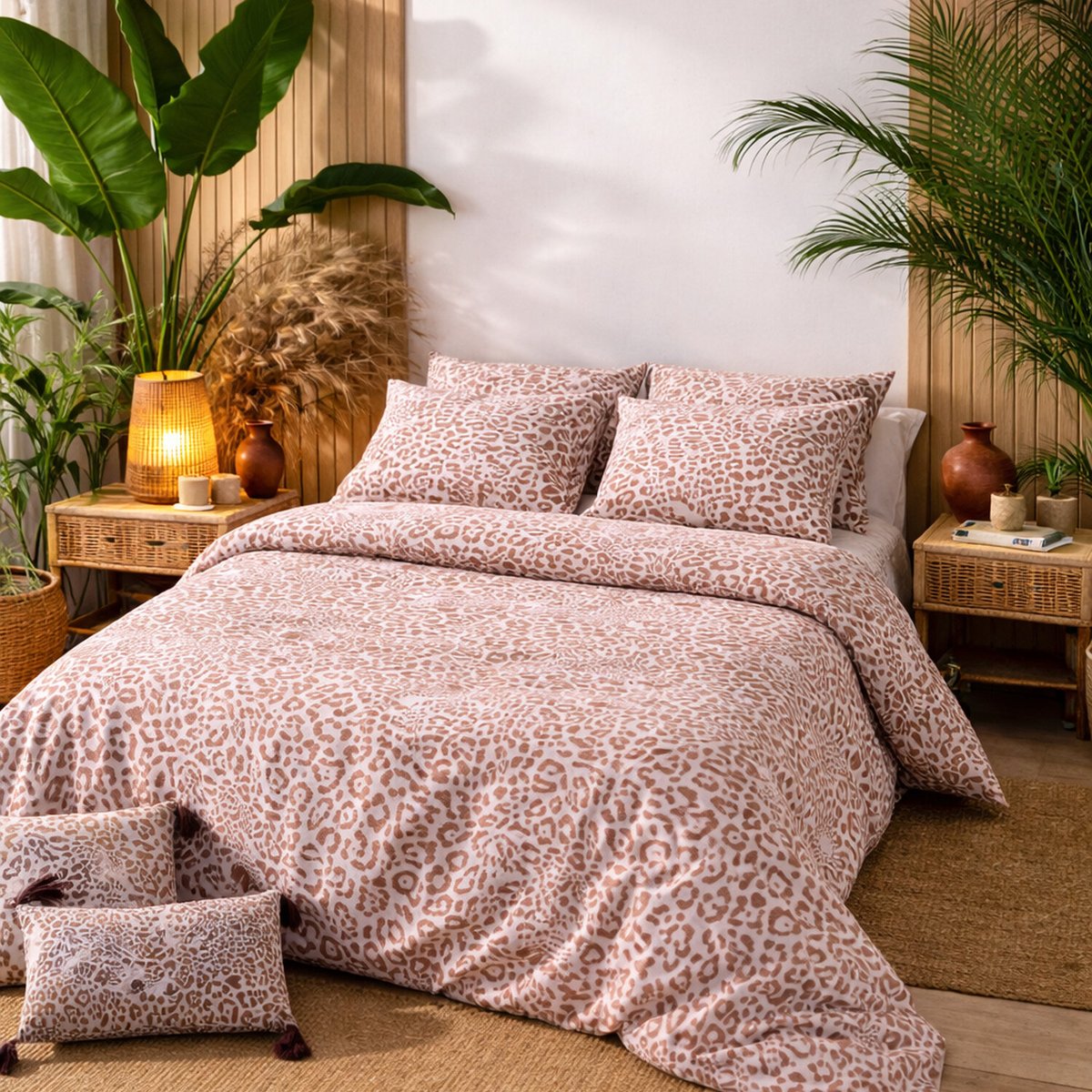 Parure housse de couette imprimée coton unie, Oli sable, C DESIGN HOME TEXTILE