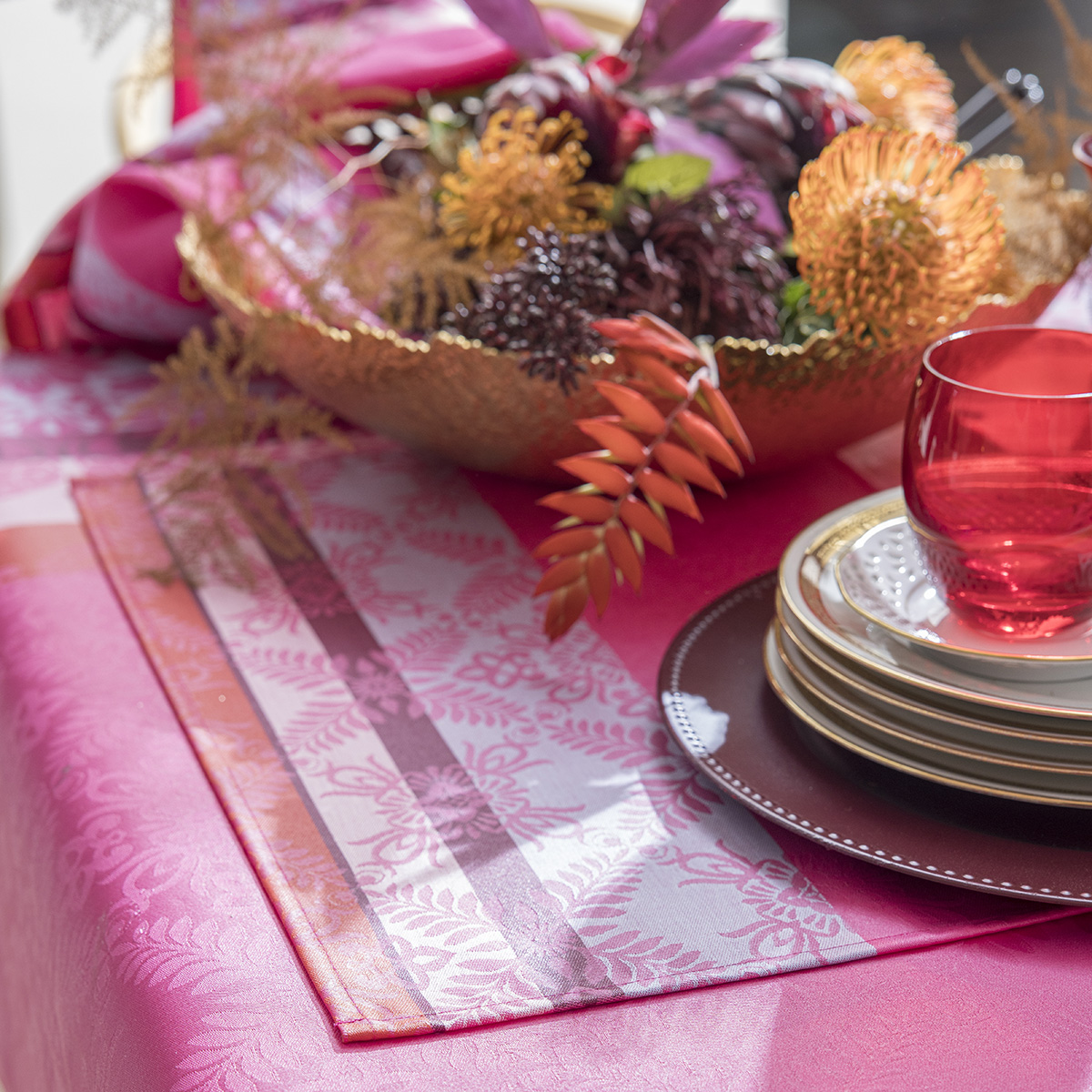 Set de table enduit en Coton, MUMBAI ENDUIT fuchsia, LE JACQUARD FRANCAIS