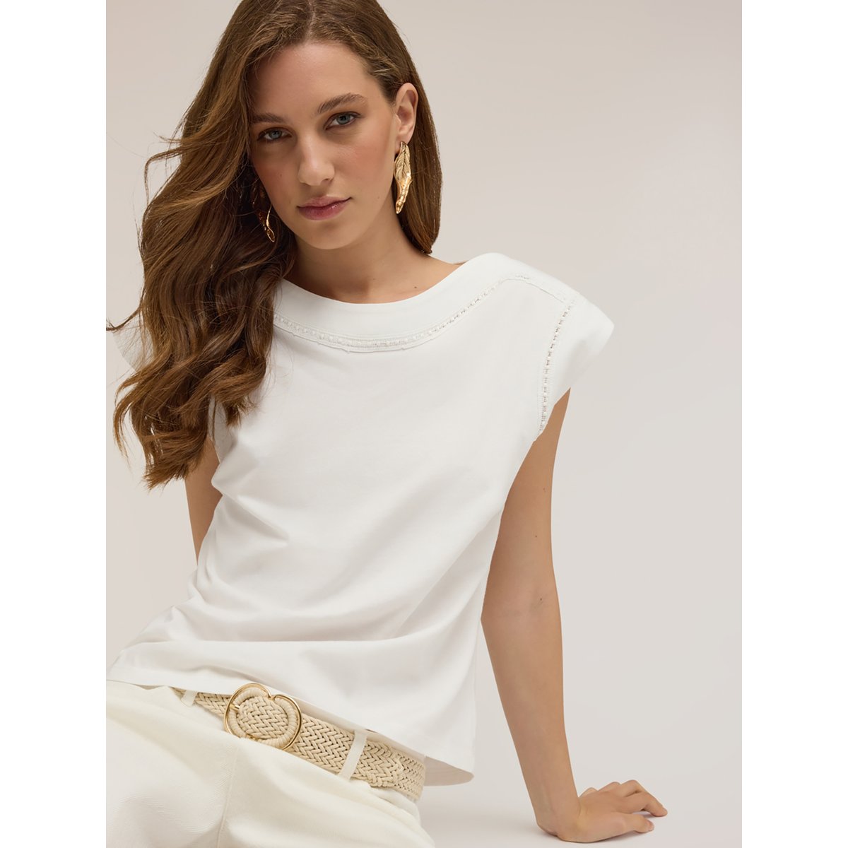 T-shirt kimono avec broderies blanc, MOTIVI
