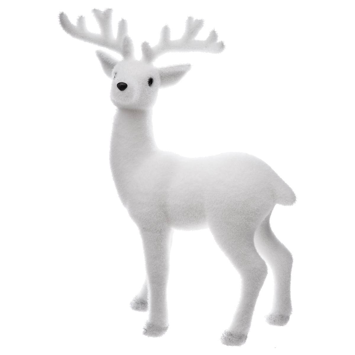 Décoration Noël, Renne debout, H 47 cm blanc, ATMOSPHERA