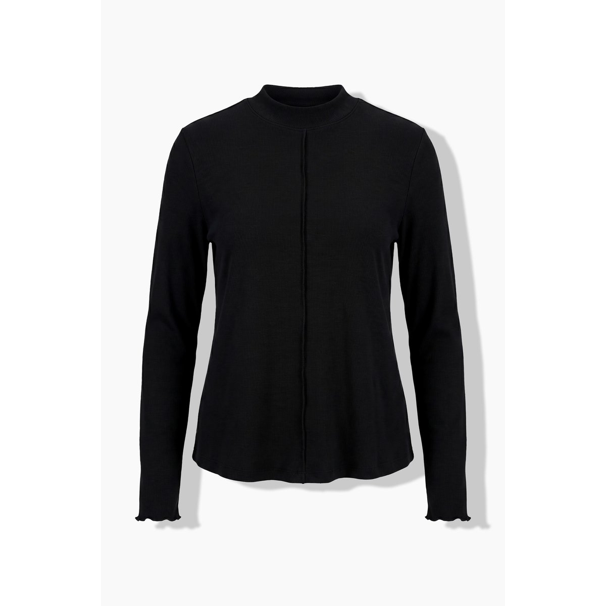 T-shirt en jersey côtelé, col montant noir, ULLA POPKEN