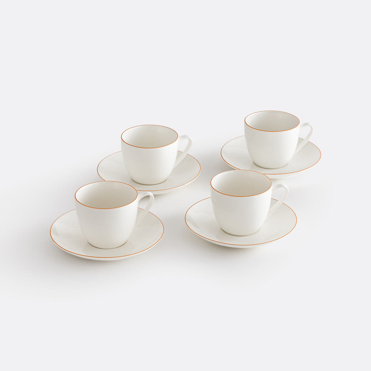 Lote de 4 tazas y platos para té de porcelana, Malo blanco/naranja, LA REDOUTE INTERIEURS