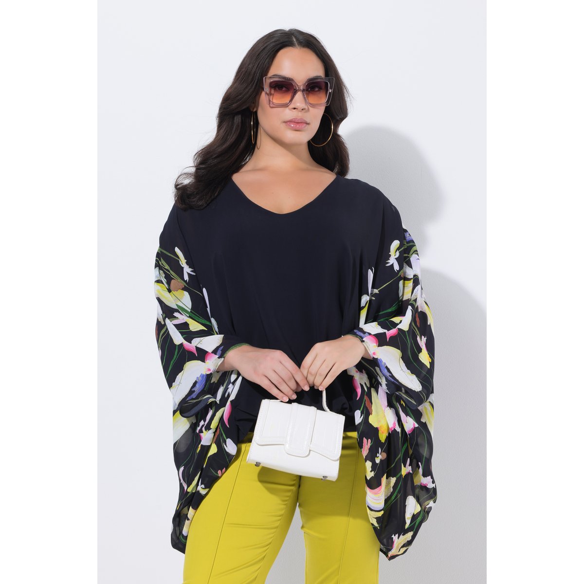 Blouse en mousseline doublée noir, ULLA POPKEN