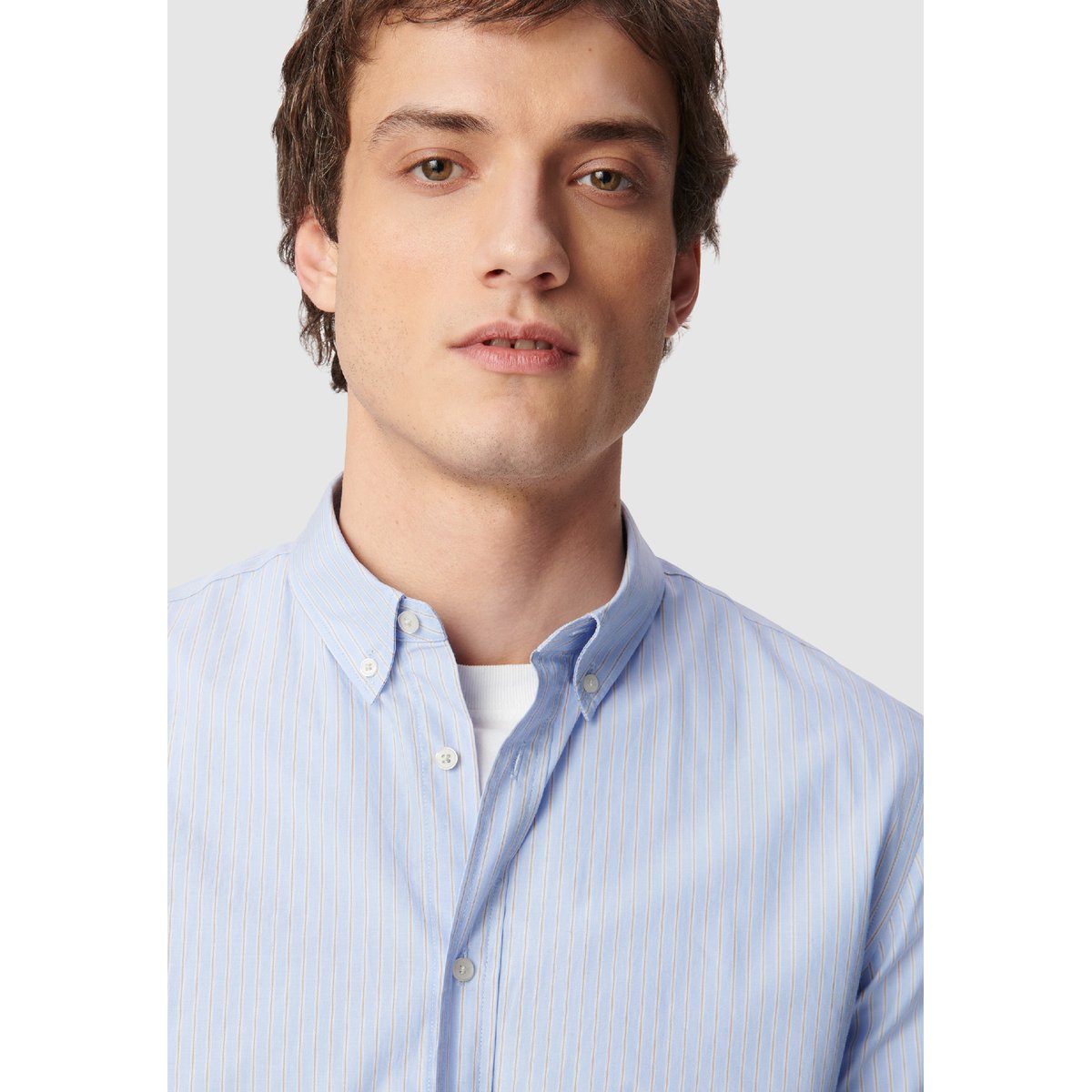 Chemise slim coton bio motif rayures bleu grise, IKKS
