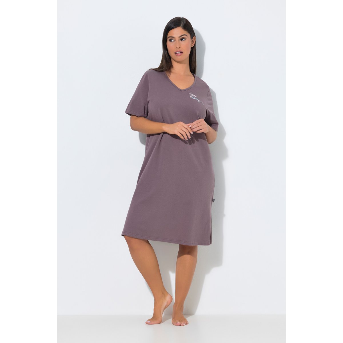T-shirt long, Coffee Time, Col en V terre, ULLA POPKEN