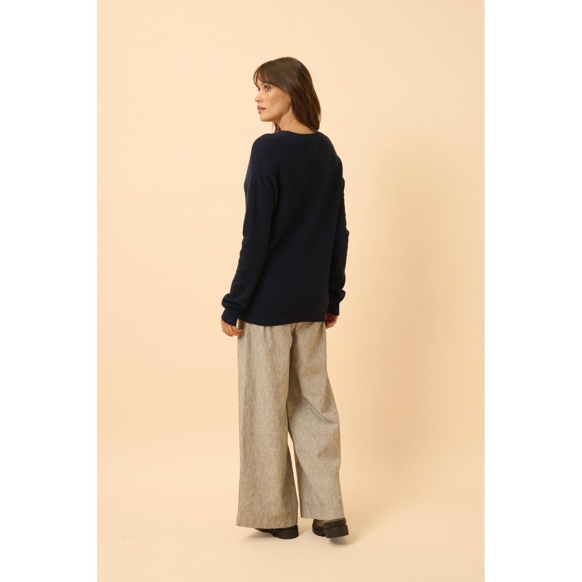 Pull Col V Navy Capucine bleu foncé, JUST CASHMERE