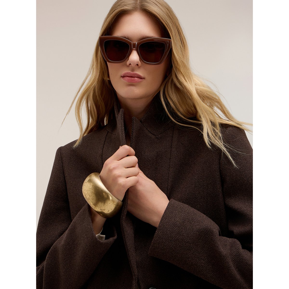 Manteau long à boutonnage simple marron, MOTIVI