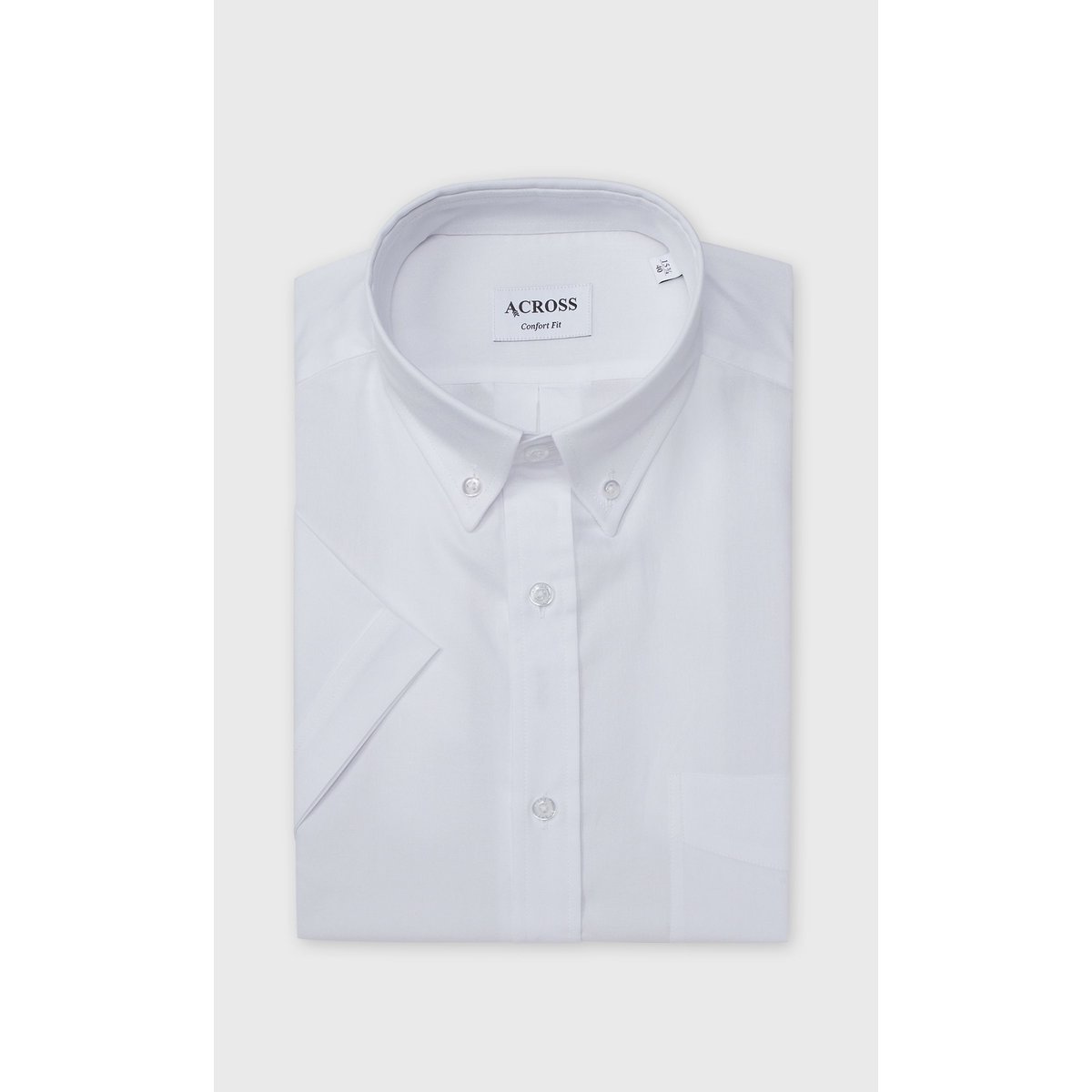 Chemise Confort fit manches courtes en pin point de coton blanc, ACROSS