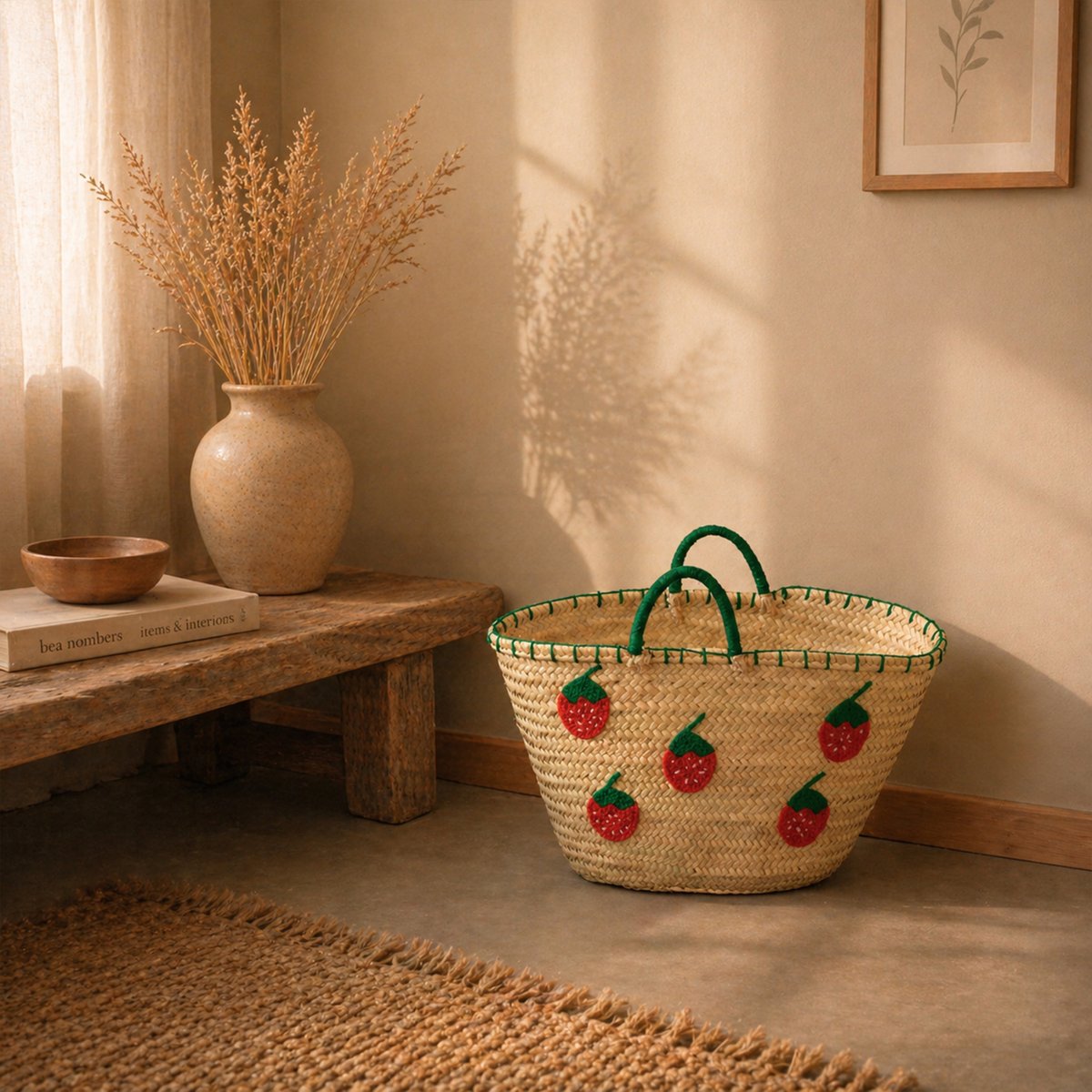 Panier Fraises brodées -  LOJI rouge, HOME MAISON