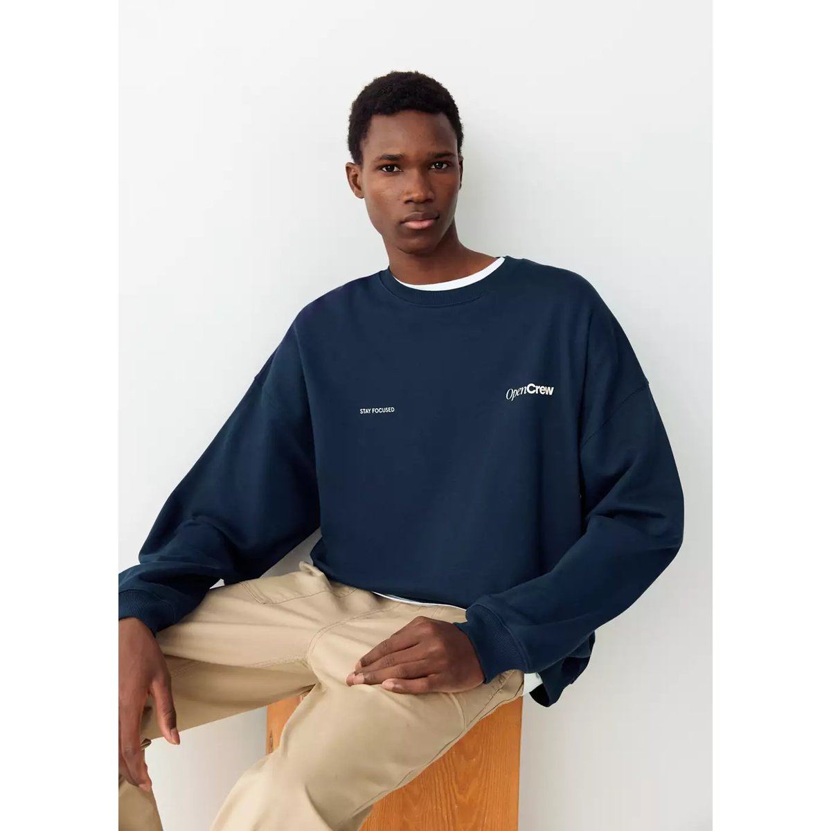 Sweat-shirt coton imprimé texte bleu pétrole, MANGO TEEN