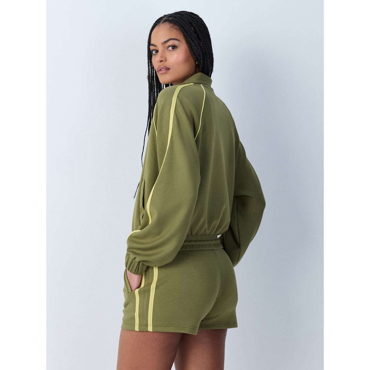 Blouson bomber fluide à bandes latérales vert olive, NEXT
