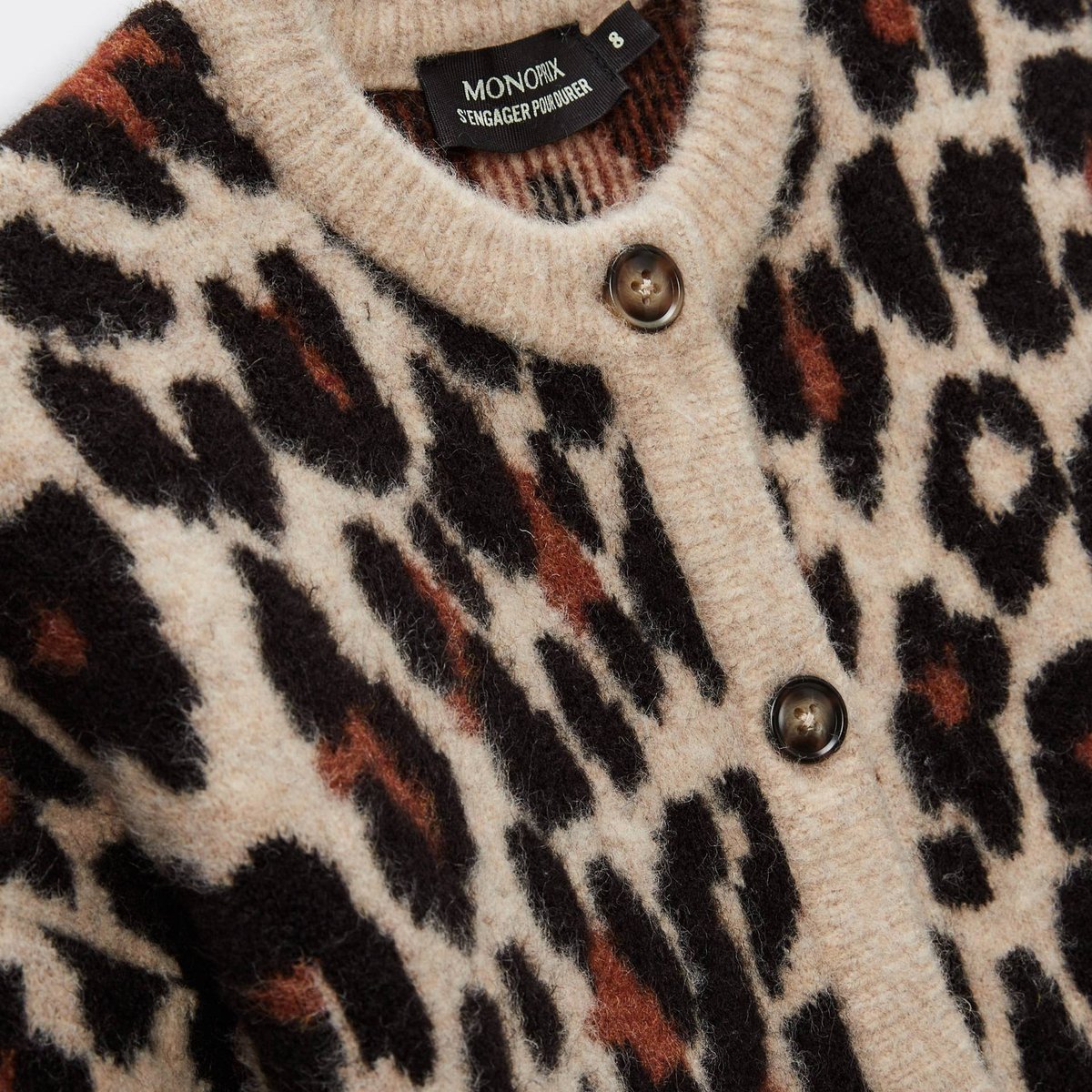 Cardigan jacquard léopard dore, MONOPRIX