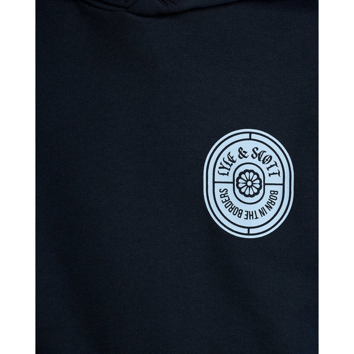 Sweat à capuche graphique badge en coton bleu foncé marine, LYLE & SCOTT